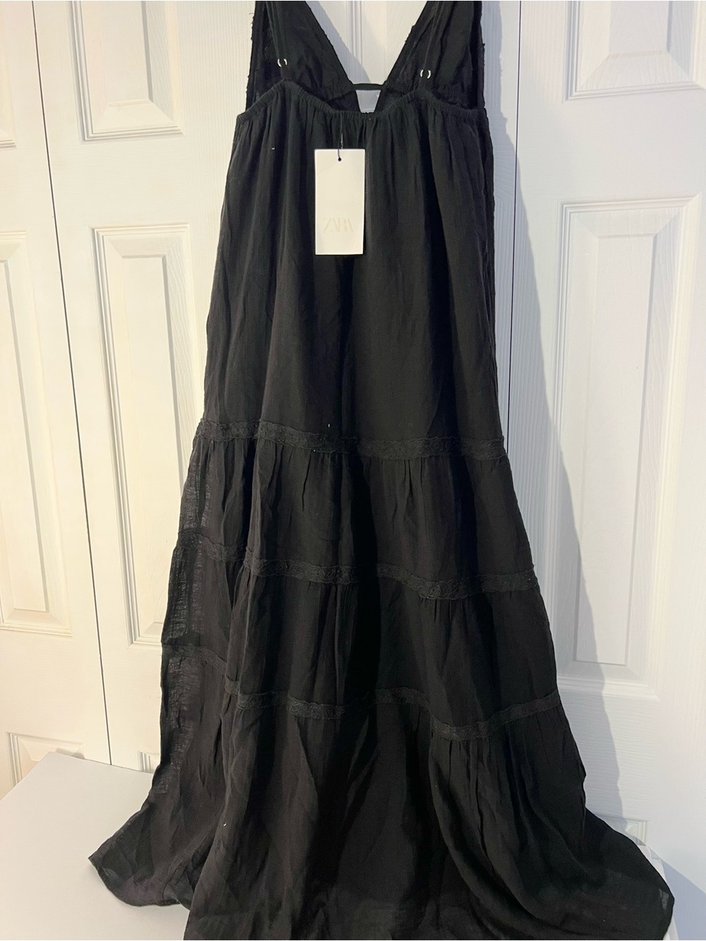ZARA Gauzy Cotton Maxi Dress w Spaghetti Straps. Black. XS NWT - Picture 11 of 14